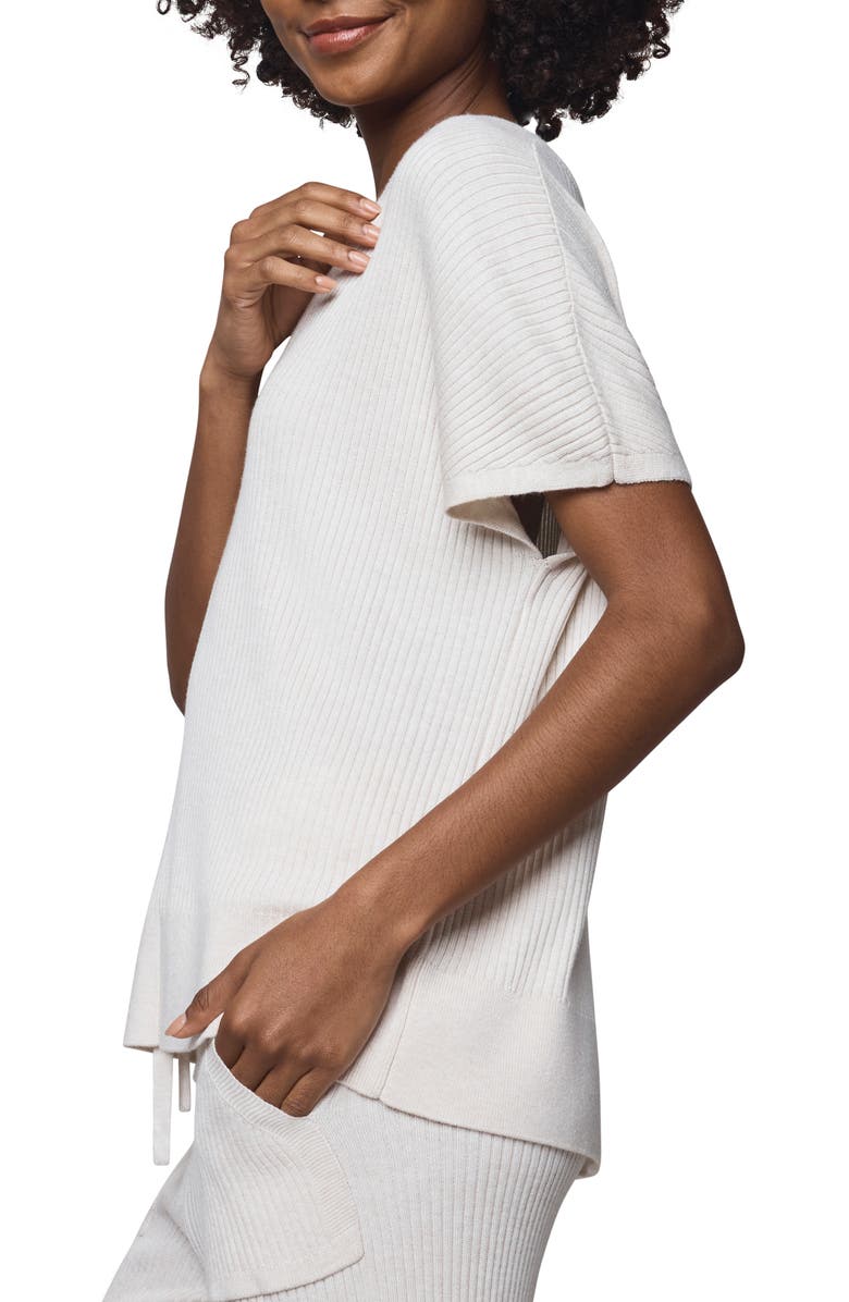 Splendid Georgie V-Neck Short Sleeve Rib Sweater, Alternate, color, Pale Oak Heather