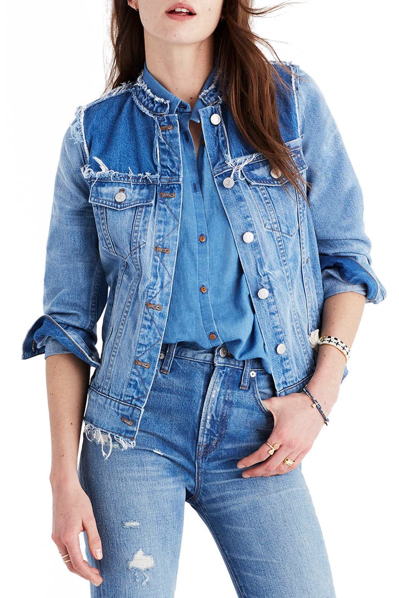Distressed Denim Jacket, Main, color, THUNDER CLOUD WASH