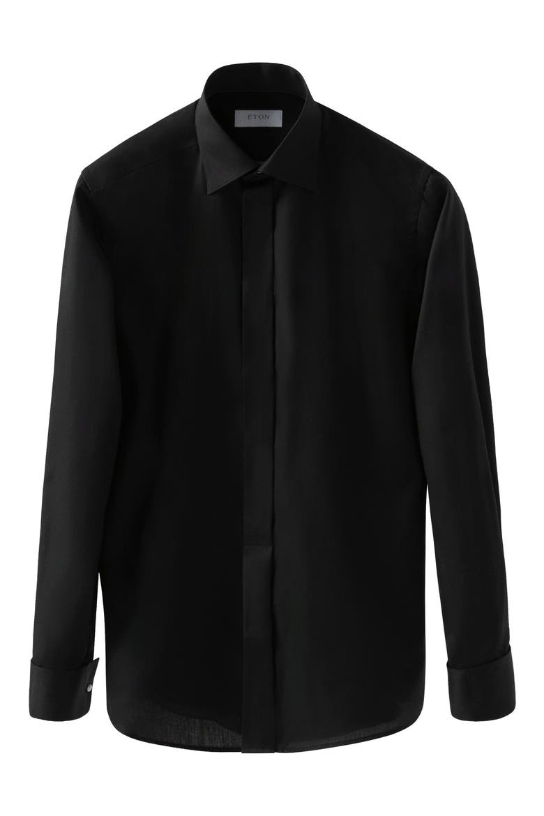 Contemporary Fit Twill Fly Front Dress Shirt, Alternate, color, BLACK