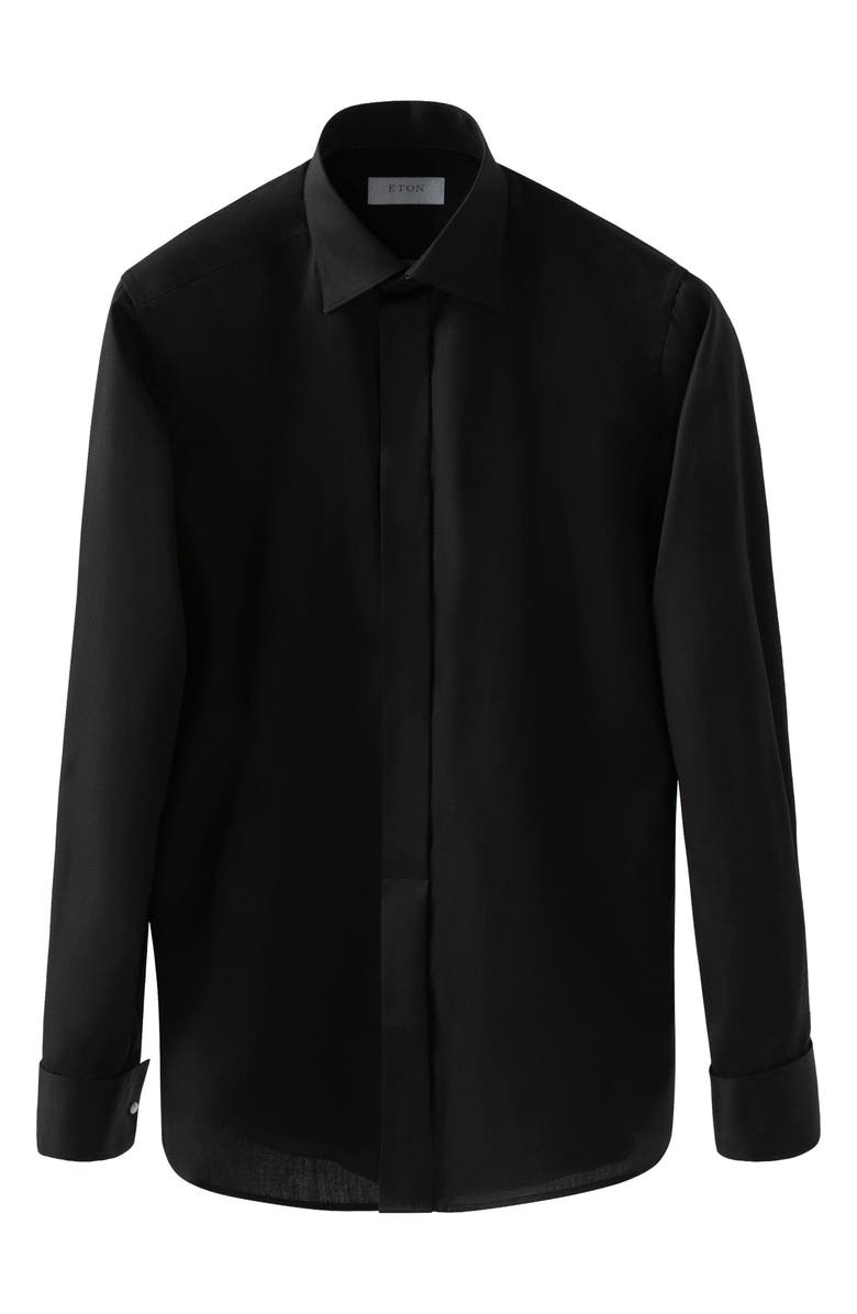 Eton Contemporary Fit Twill Fly Front Dress Shirt, Alternate, color, Black