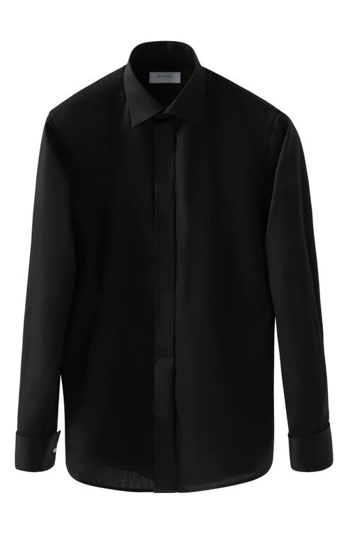 Eton Slim Fit Pin Dot Pique Button Front Shirt In Black