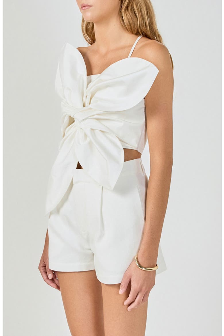 Floral Front Twist Crop Top, Alternate, color, OFF WHITE