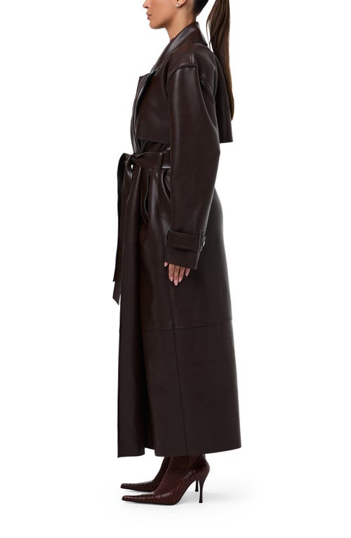 Naked Wardrobe Faux Leather Trench Coat In Brown