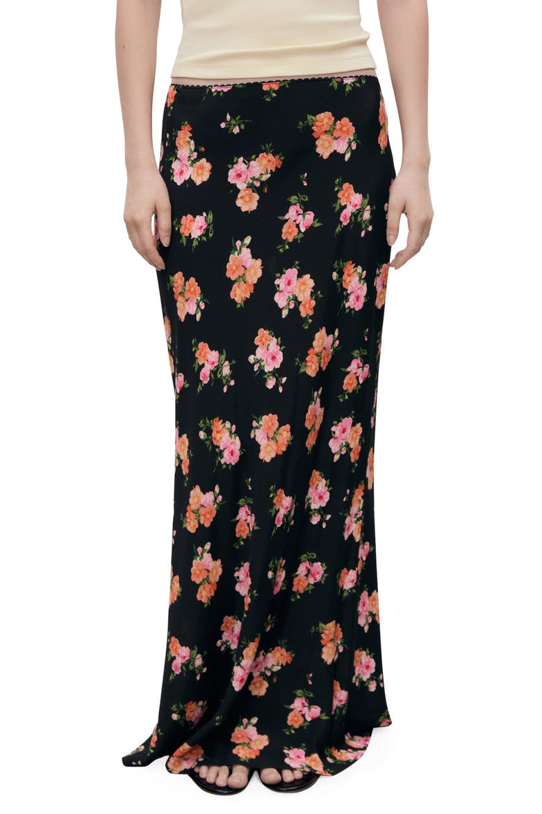 Lace Trim Floral Skirt, Main, color, BLACK