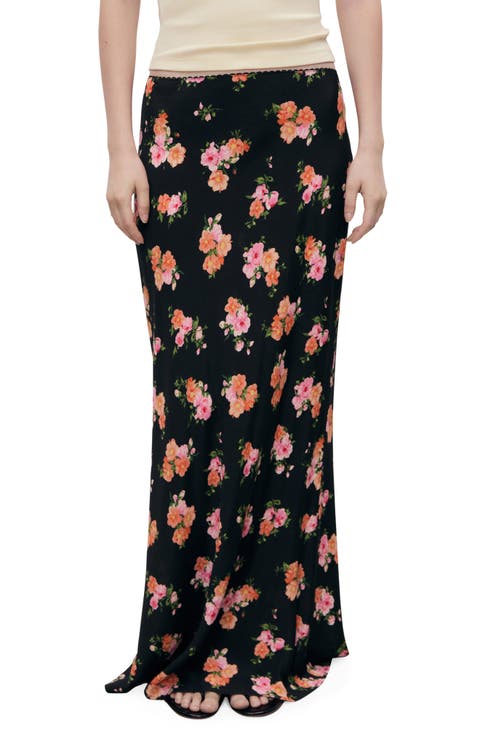 Lace Trim Floral Skirt (Regular & Plus)