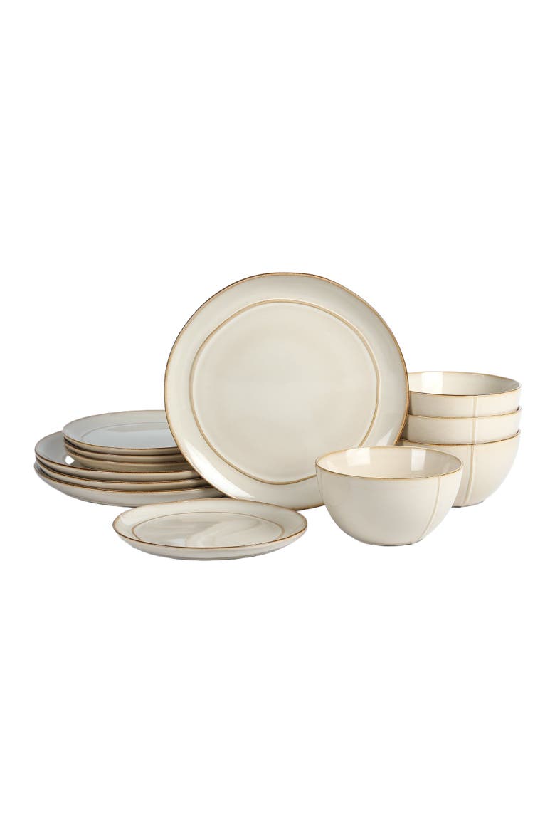 Infinity Stoneware 12-Piece Dinnerware Set, Main, color, Beige