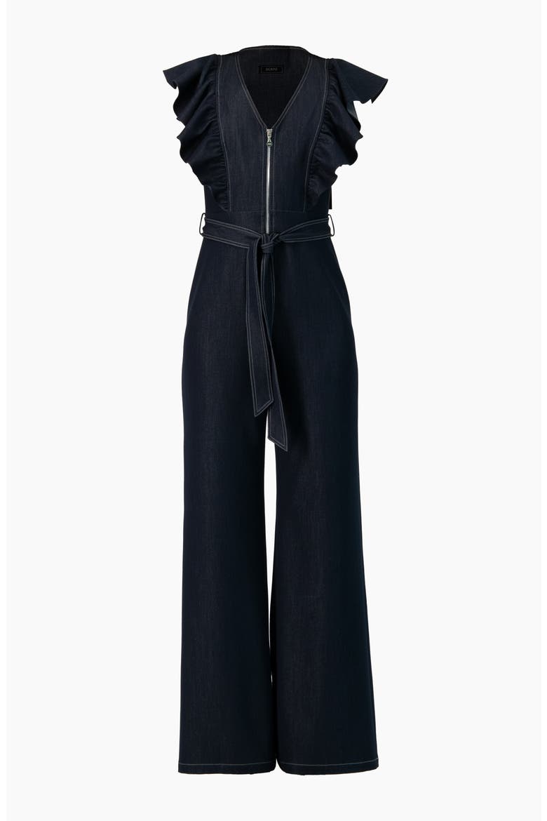 V-Neck Denim Like Wide-Leg Jumpsuit, Alternate, color, Navy Blue