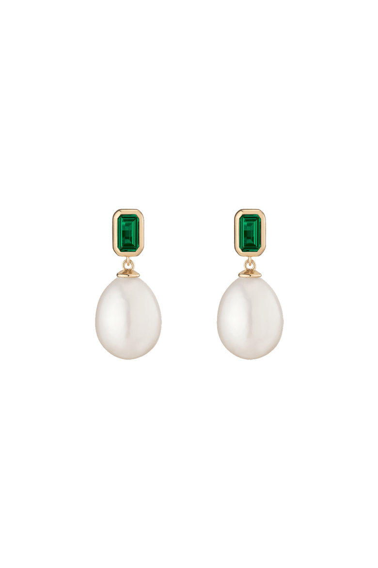Lab Grown Emerald Heirloom Pearl Drop Earrings, Main, color, Yellow Vermeil