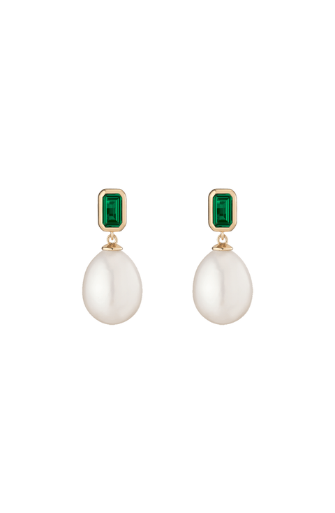 Lab Grown Emerald Heirloom Pearl Drop Earrings