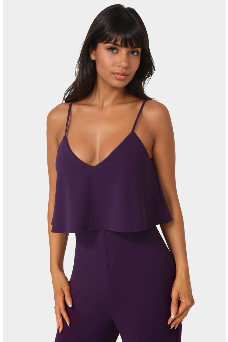 Ruffle Overlay Wide Leg Jumpsuit, Alternate, color, EGGPLANT