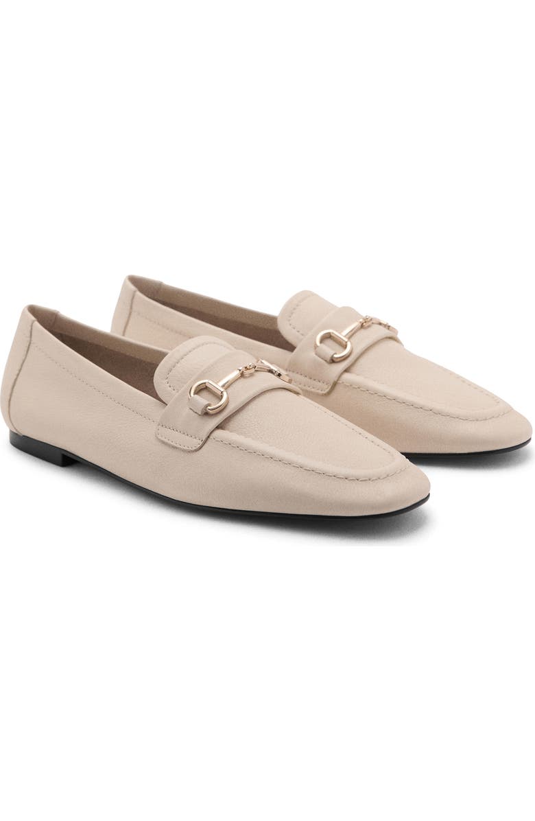 MANGO Buckle Leather Moc-Toe Flat, Main, color, Pale Beige