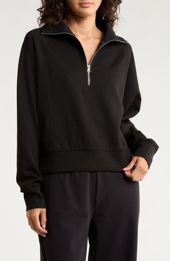 X By Gottex Scuba Knit Half Zip Sweatshirt In Black