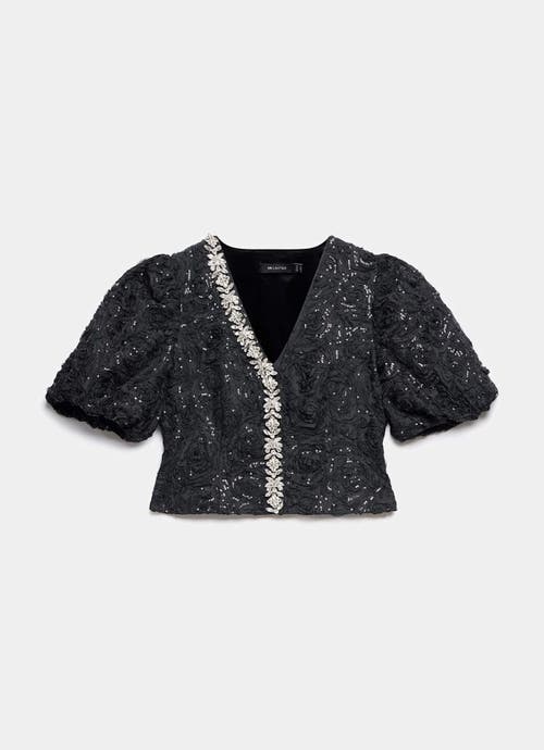 Mint Velvet Embellished Puff Sleeve Sequin Top In Black