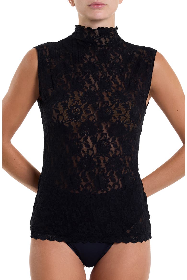 Sig Mock Neck Sheer Lace Top, Main, color, BLACK