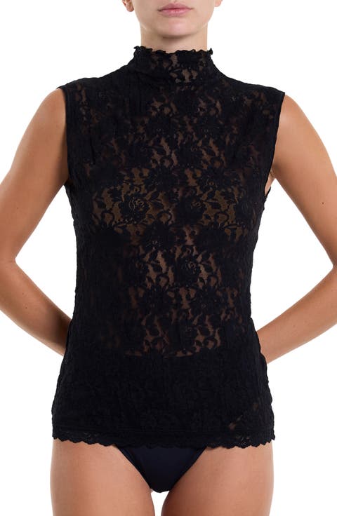 Sig Mock Neck Sheer Lace Top