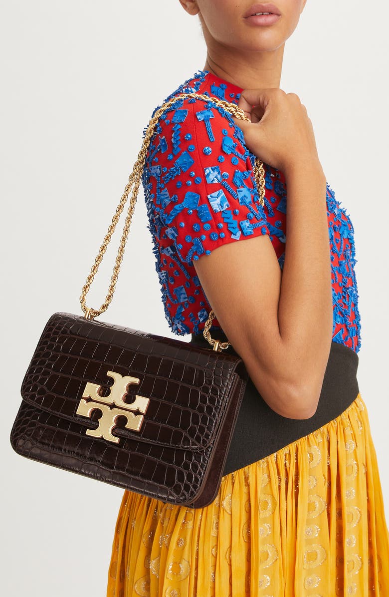 Tory Burch Eleanor Convertible Croc Embossed Leather Shoulder Bag, Alternate, color,