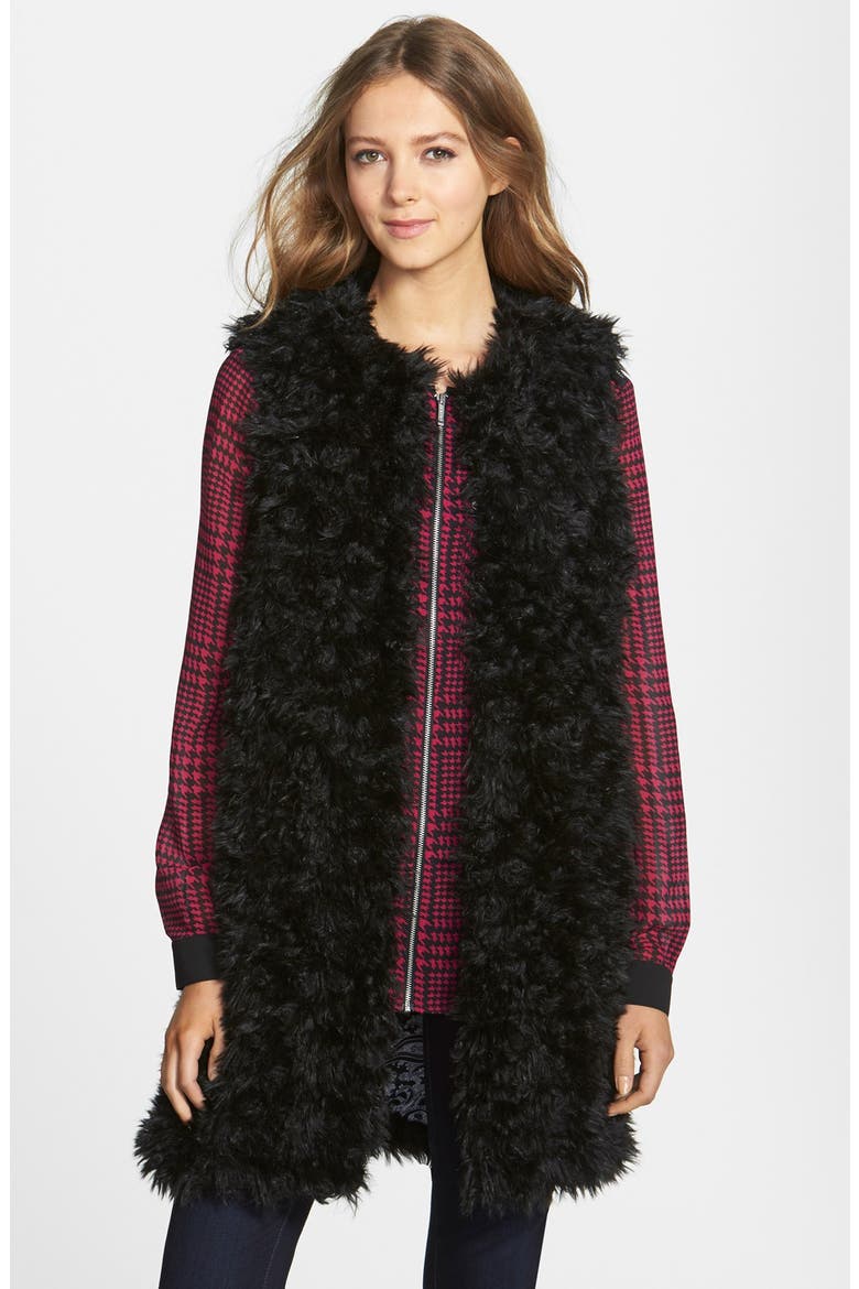 Long Faux Fur Vest, Main, color, BLACK