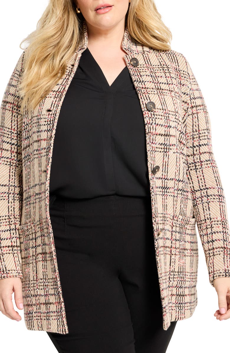 Stitchy Plaid Cotton Knit Blazer