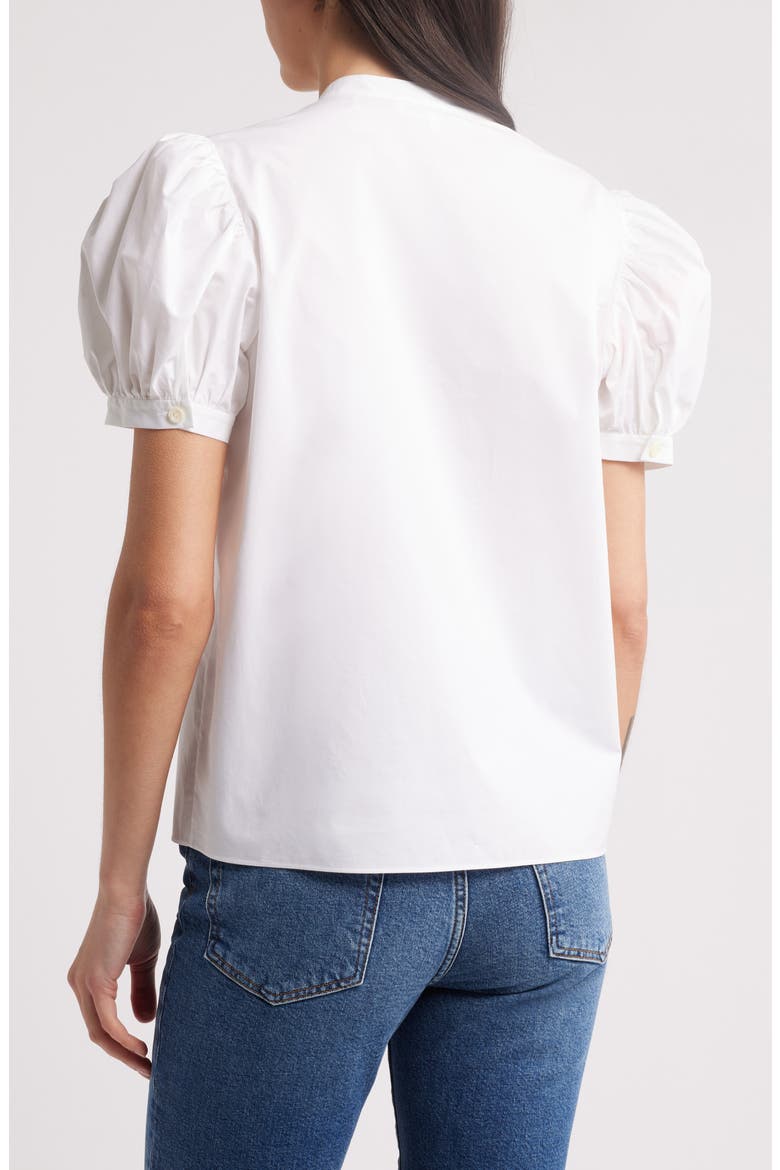 The Gathered Short Sleeve Button-Up Shirt, Alternate, color, WHITE