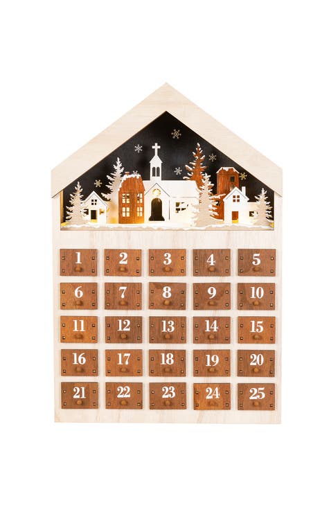 Christmas Lighted Wooden Village Advent Countdown Calendar