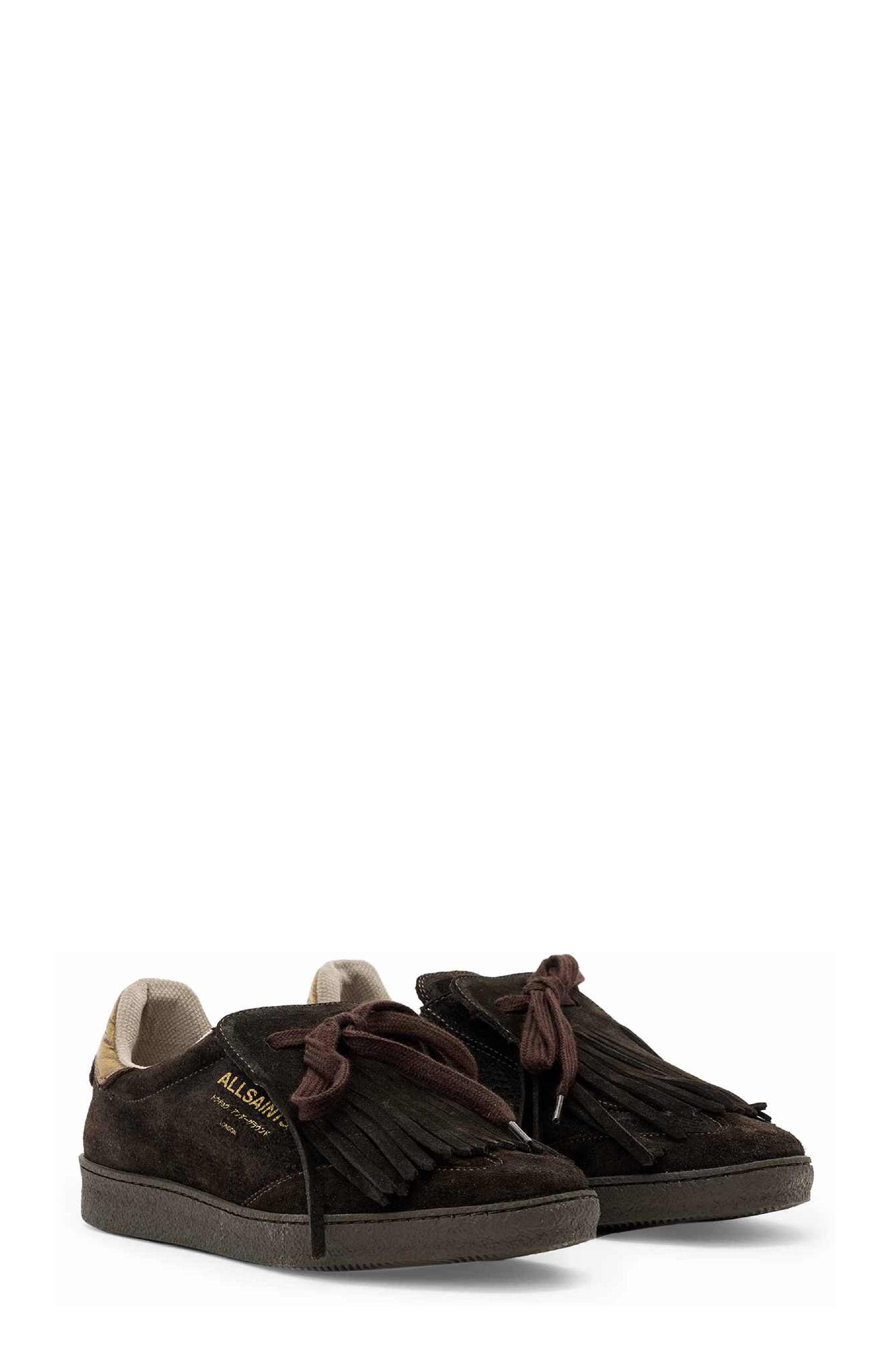 AllSaints Thelma Fringe Sneaker, Main, color, Bitter Brown