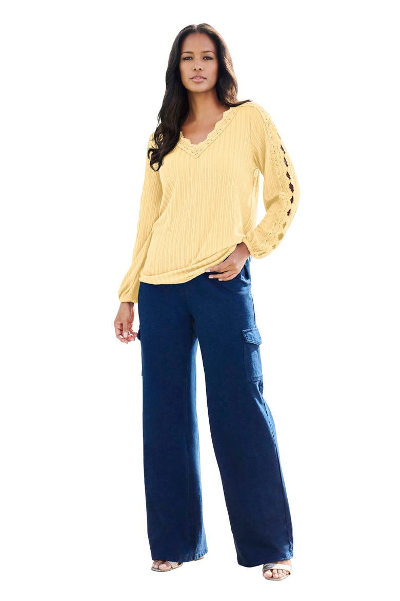Lace Trim And Appliquéd Tee, Main, color, BANANA