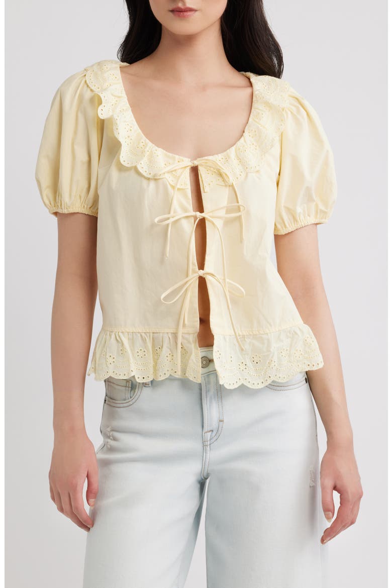 Aspen Tie Front Cotton Eyelet Embroidered Top, Main, color, MANGO