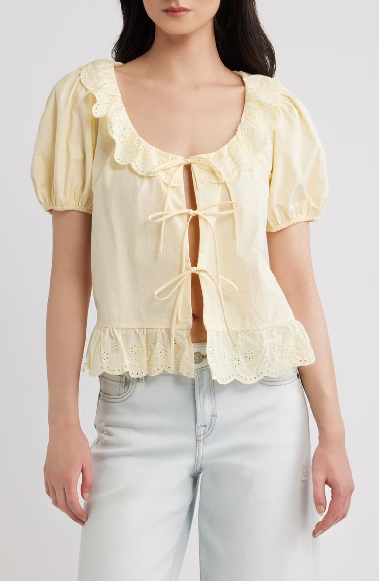 Petal & Pup Aspen Tie Front Cotton Eyelet Embroidered Top, Main, color,