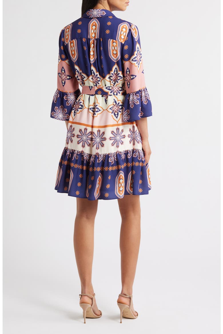 Print Tie Waist Shirtdress, Alternate, color, NAVY MULTI