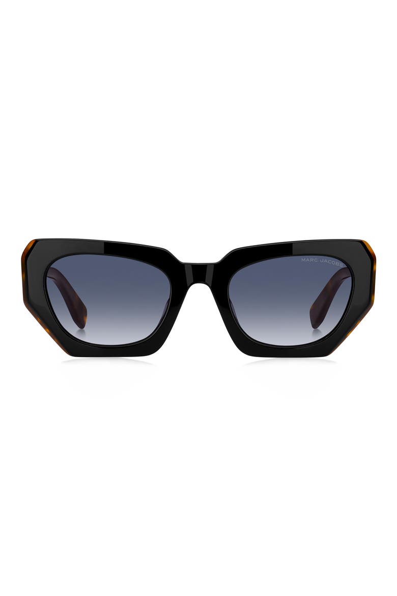 52mm Rectangular Geometric Sunglasses, Main, color, BLACK HAVANA