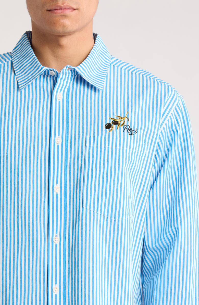 Percival Olive Embroidered Pinstripe Button-Up Shirt, Alternate, color, Blue