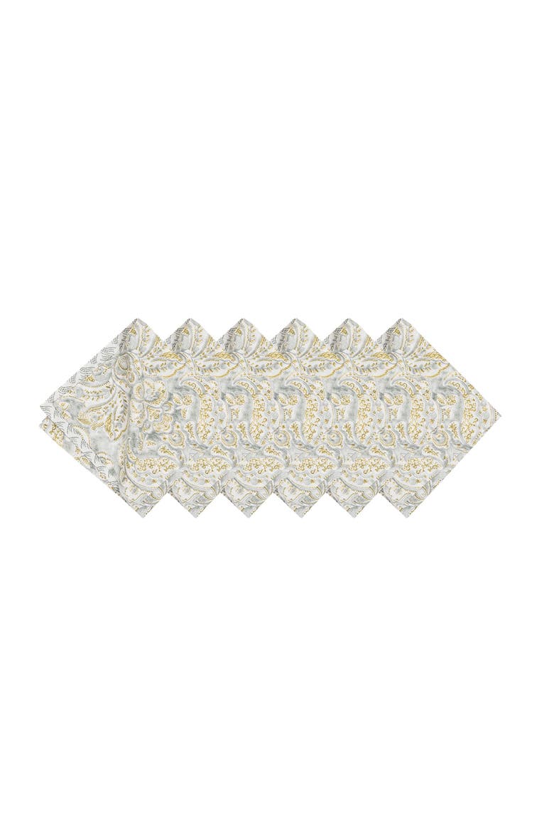 Volterra Damask Cotton Reversible Cloth Napkin Set of 6, Alternate, color, Grey