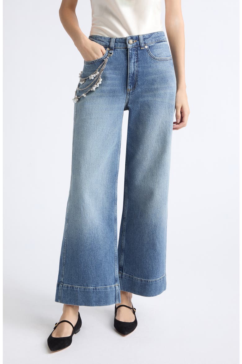 Betsy Pearl Chain High Waist Wide Leg Jeans, Main, color, AMBERSTONE