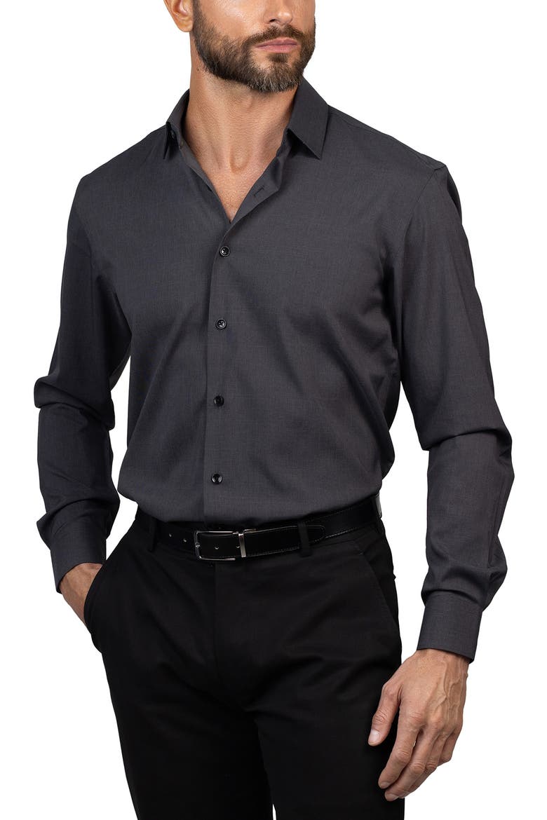 Trim Fit Dress Shirt, Alternate, color, BLACK