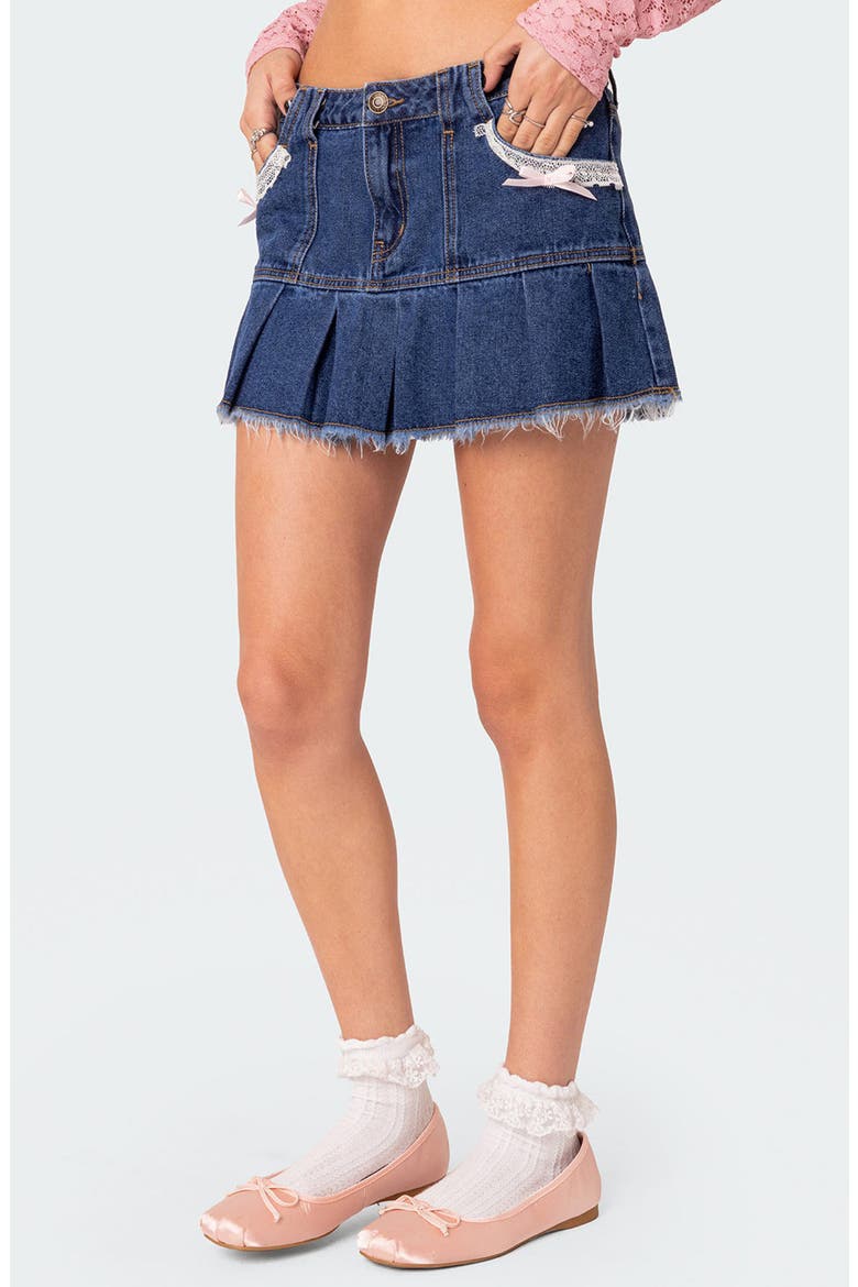 Katalina Pleated Denim Miniskirt, Alternate, color, DARK-BLUE