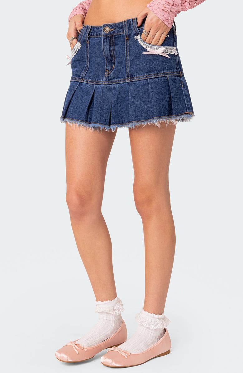 EDIKTED Katalina Pleated Denim Miniskirt, Alternate, color, 