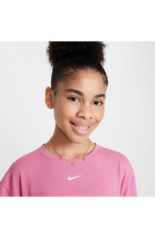 Nike One Relaxed Big Kids' (girls') Dri-fit Short-sleeve Top In Magic Flamingo/white