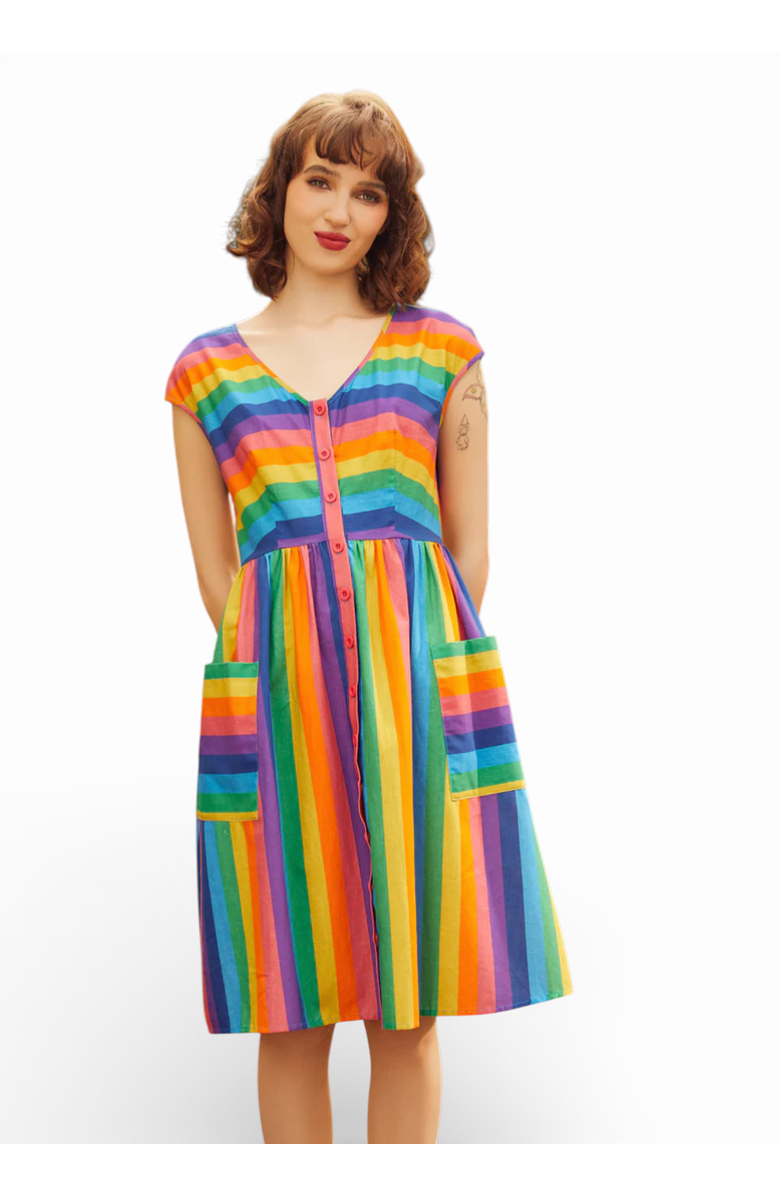 ModCloth More Is More Rainbow Stripe Dress, Main, color, Pure Joy