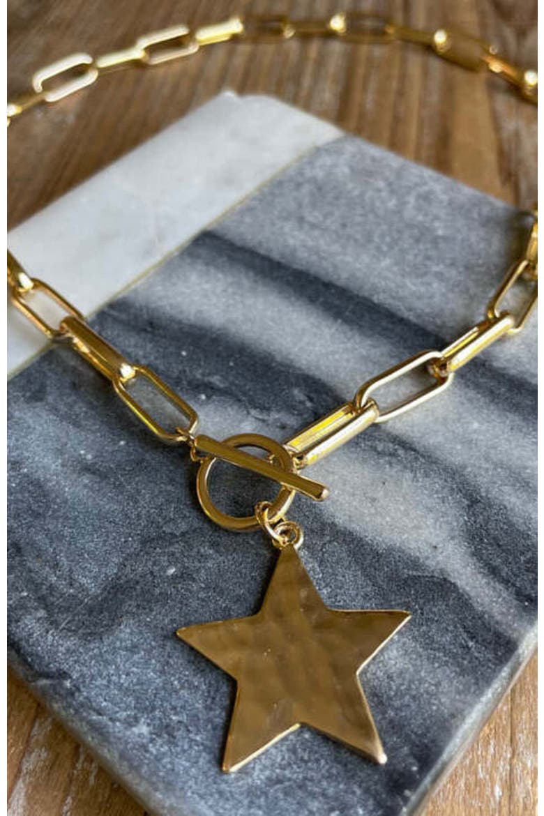 Star Hammered Necklace, Alternate, color, Gold