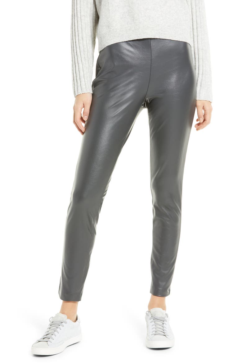 Faux Leather Leggings, Main, color, DARK GREY