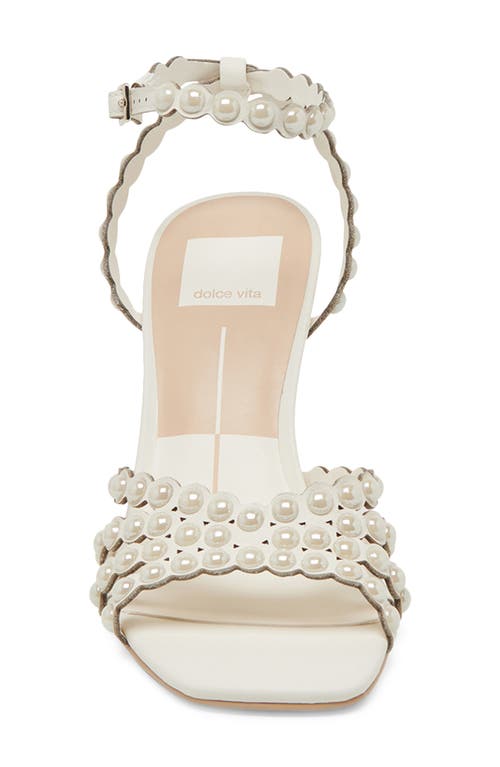 Dolce Vita Hellen Pearly Bead Ankle Strap Sandal In White Leather