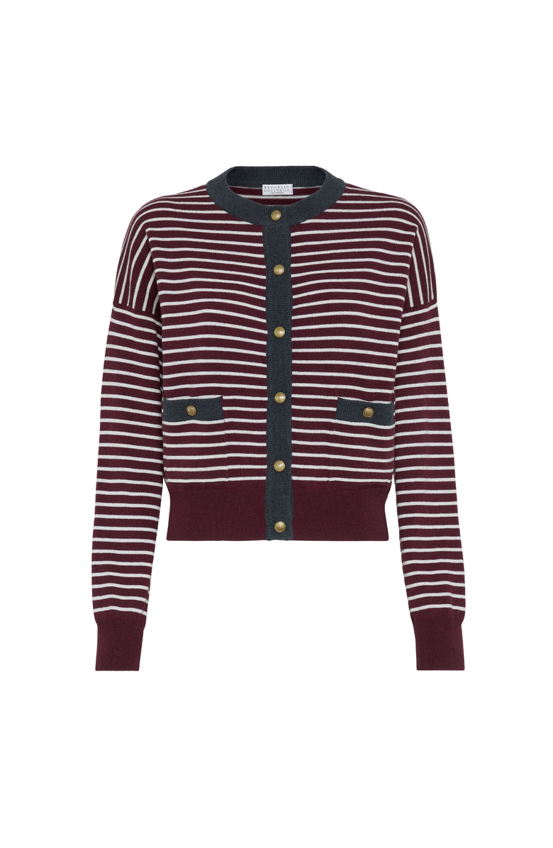 Brunello Cucinelli Striped cardigan, Main, color, Amaranth