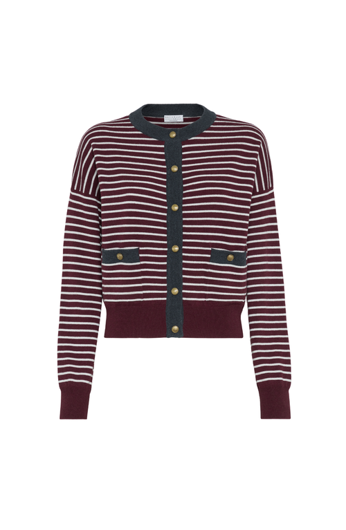 Brunello Cucinelli Striped Wool-cashmere Crewneck Cardigan In Multi
