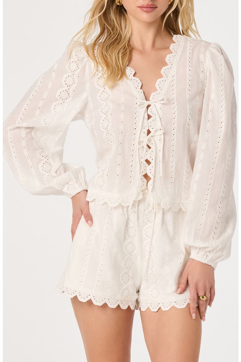 Leah Tie Front Eyelet Top, Main, color, WHITE