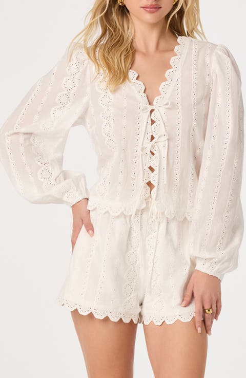 Leah Tie Front Eyelet Top