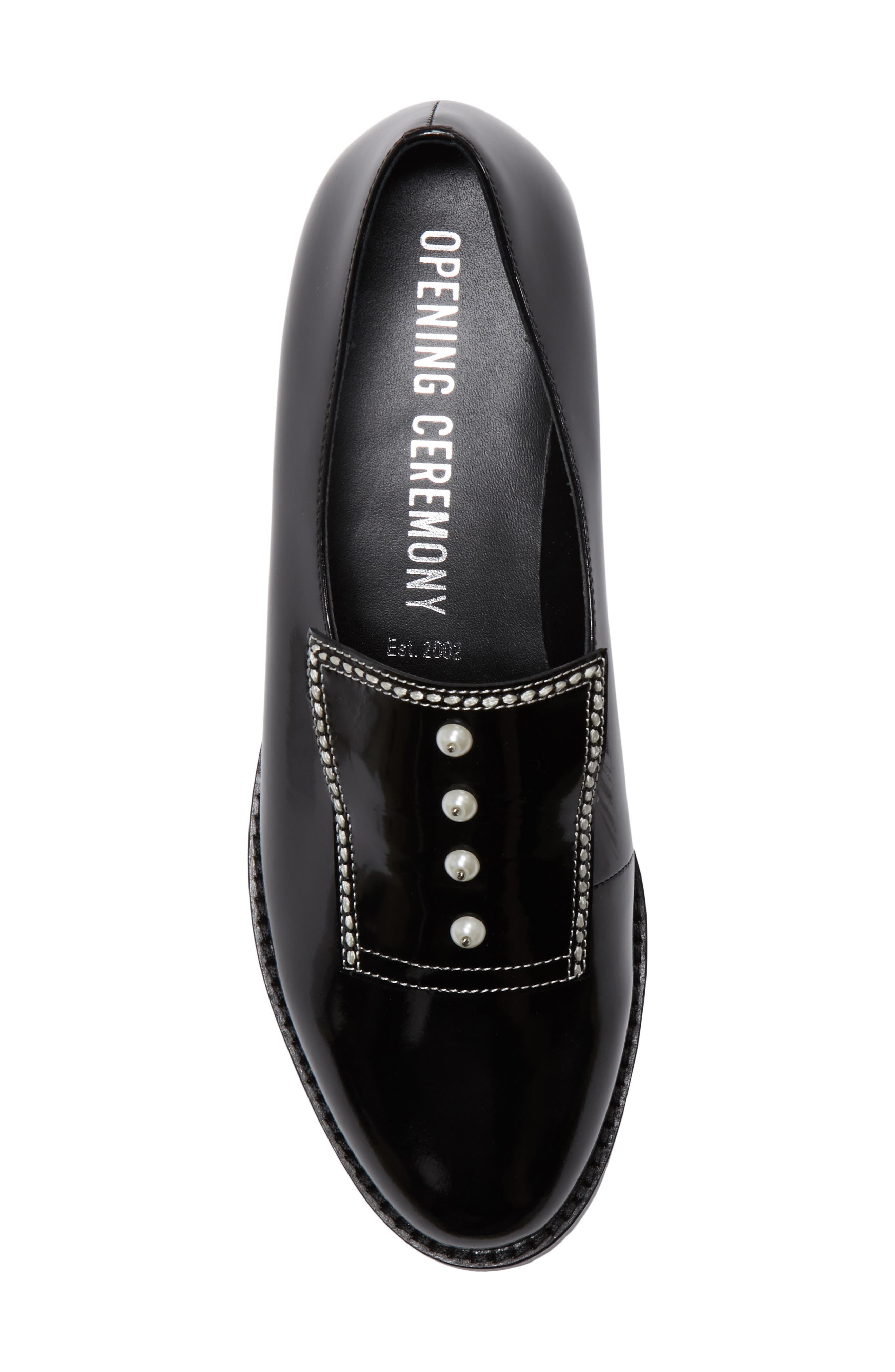 Leah Imitation Pearl Loafer, Alternate, color, BLACK