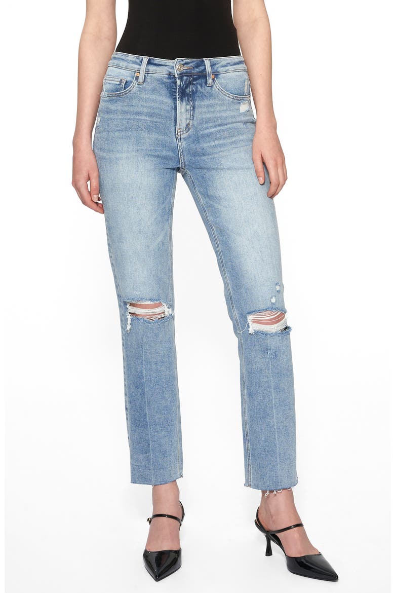 High Waist Ripped Straight Leg Jeans, Main, color, LIGHT BLUE
