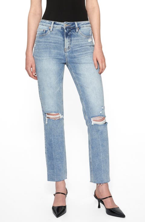 High Waist Ripped Straight Leg Jeans