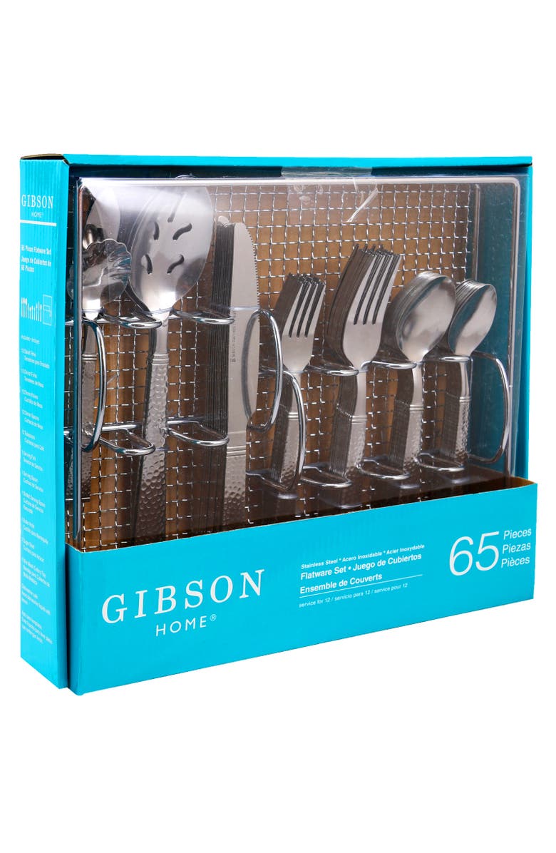 Gibson Home Prato 65 Piece Flatware Set with Wire Caddy, Alternate, color, Metallic Silver
