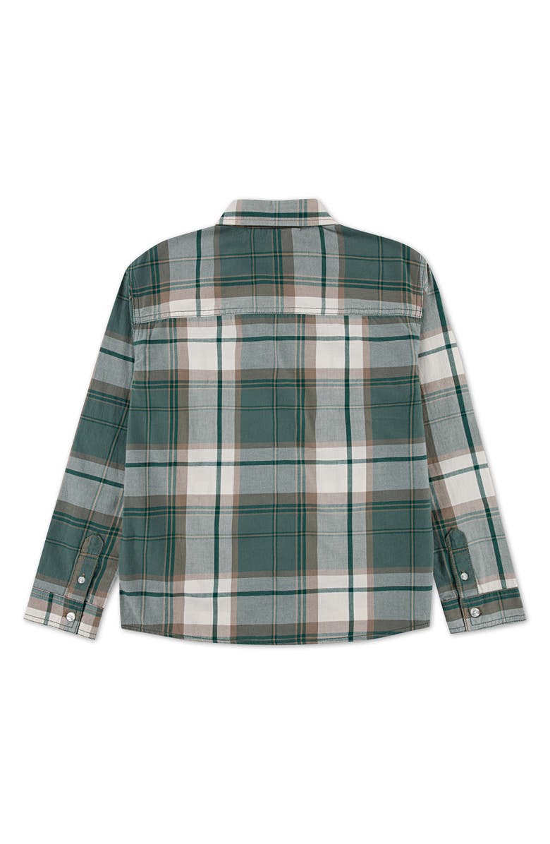 abercrombie kids Kids' Plaid Flannel Button-Up Shirt, Alternate, color, Dark Forest